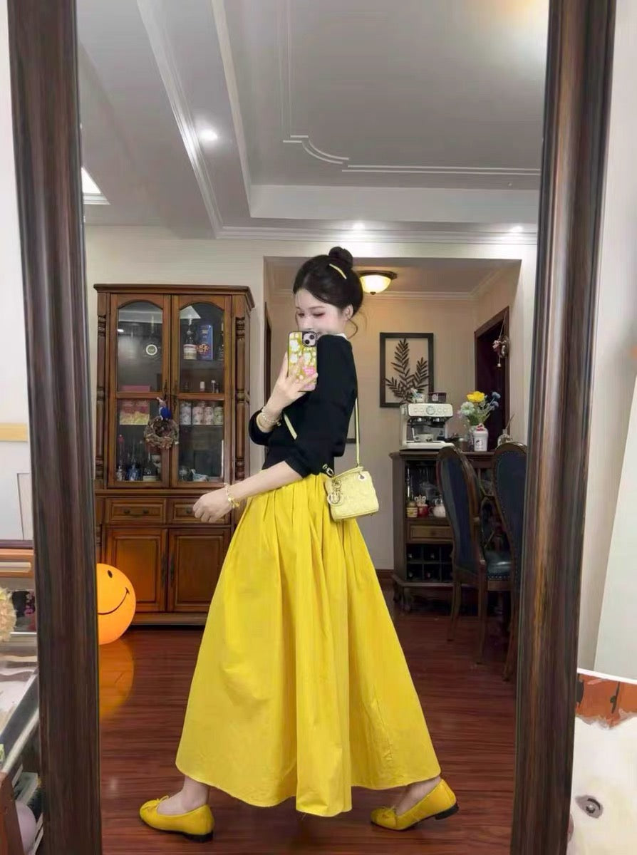 Black Cardigan with Yellow Maxi Skirt Set