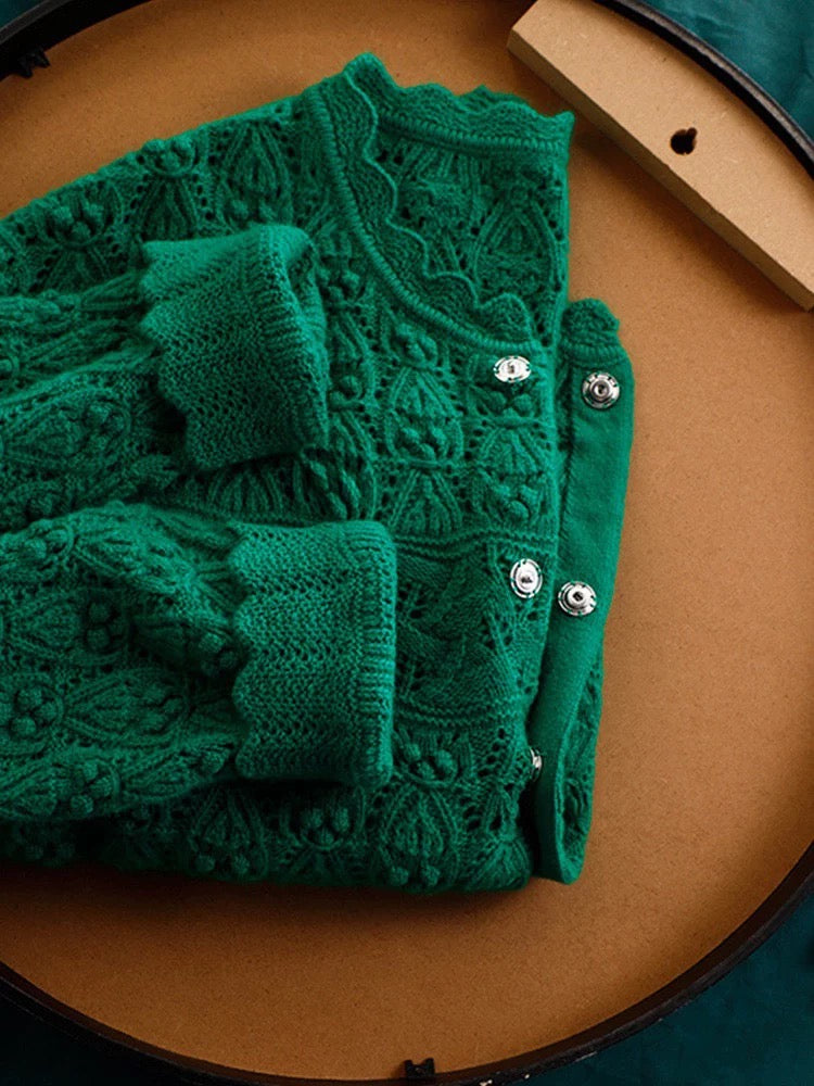 Emerald Green Knit Cardigan – Vintage Lace Inspired Sweater