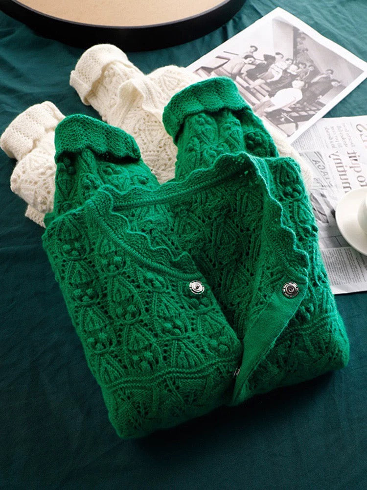 Emerald Green Knit Cardigan – Vintage Lace Inspired Sweater