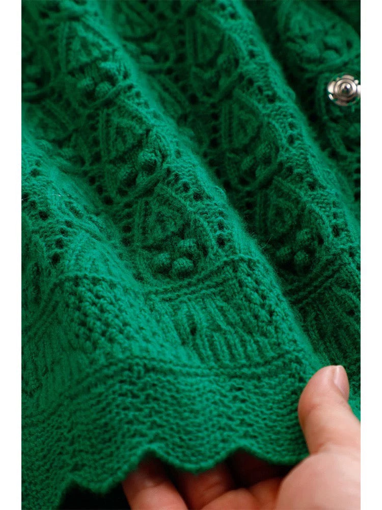 Emerald Green Knit Cardigan – Vintage Lace Inspired Sweater