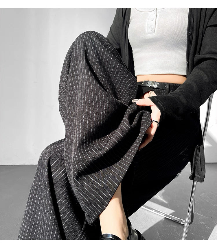 Women’s Cream Pinstripe Wide Leg Pants – Minimalist Chic Trousers