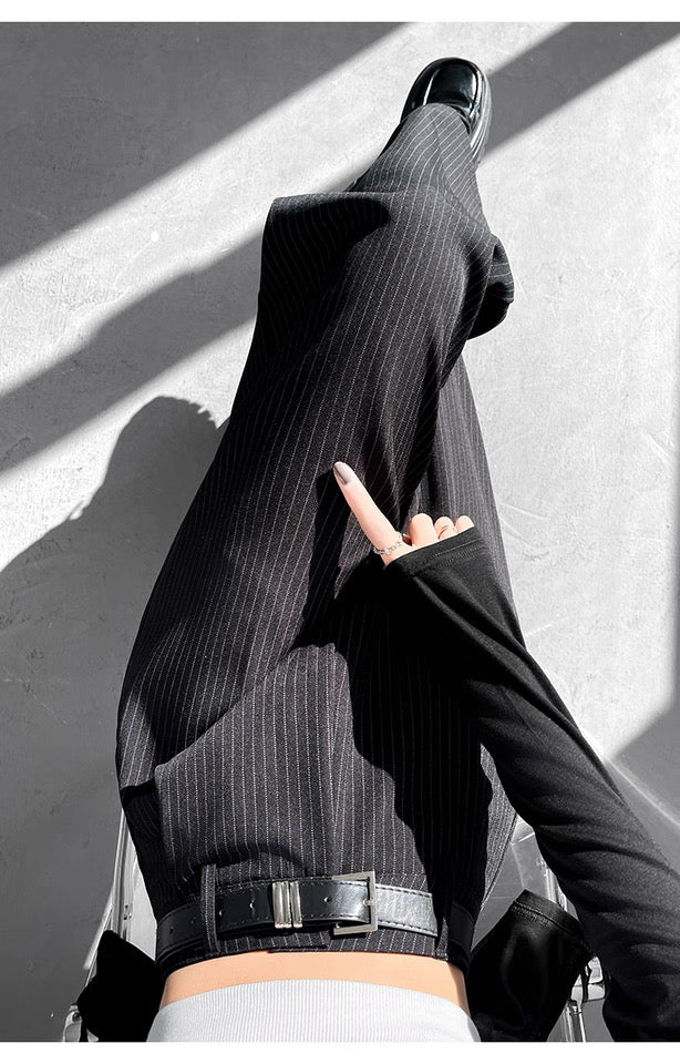 Women’s Cream Pinstripe Wide Leg Pants – Minimalist Chic Trousers
