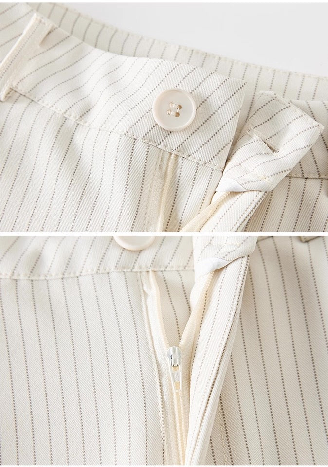 Women’s Cream Pinstripe Wide Leg Pants – Minimalist Chic Trousers