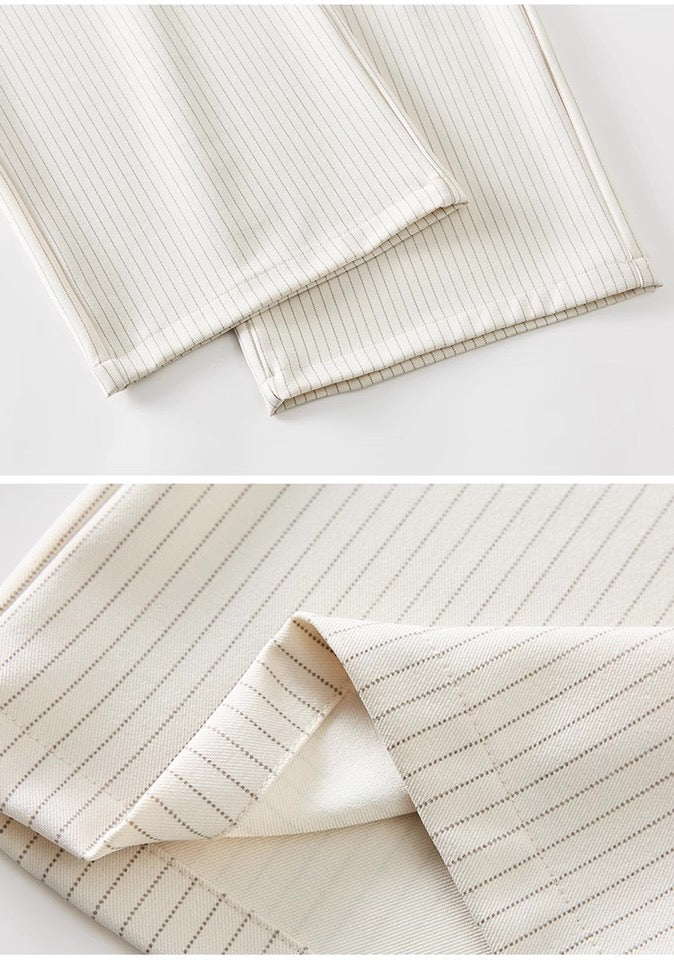 Women’s Cream Pinstripe Wide Leg Pants – Minimalist Chic Trousers