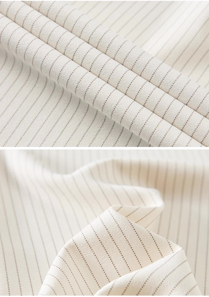 Women’s Cream Pinstripe Wide Leg Pants – Minimalist Chic Trousers