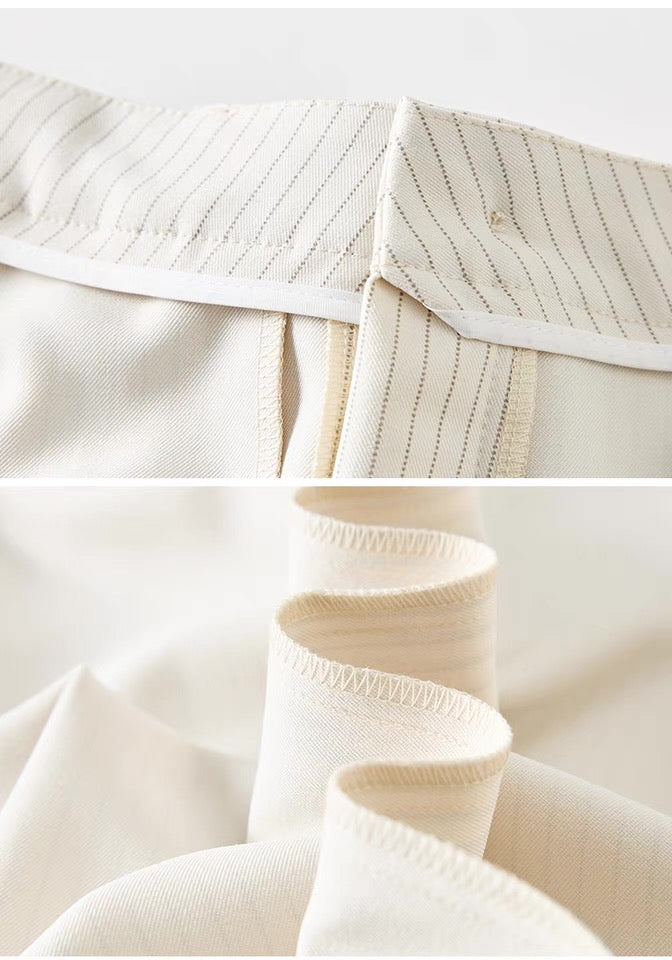 Women’s Cream Pinstripe Wide Leg Pants – Minimalist Chic Trousers