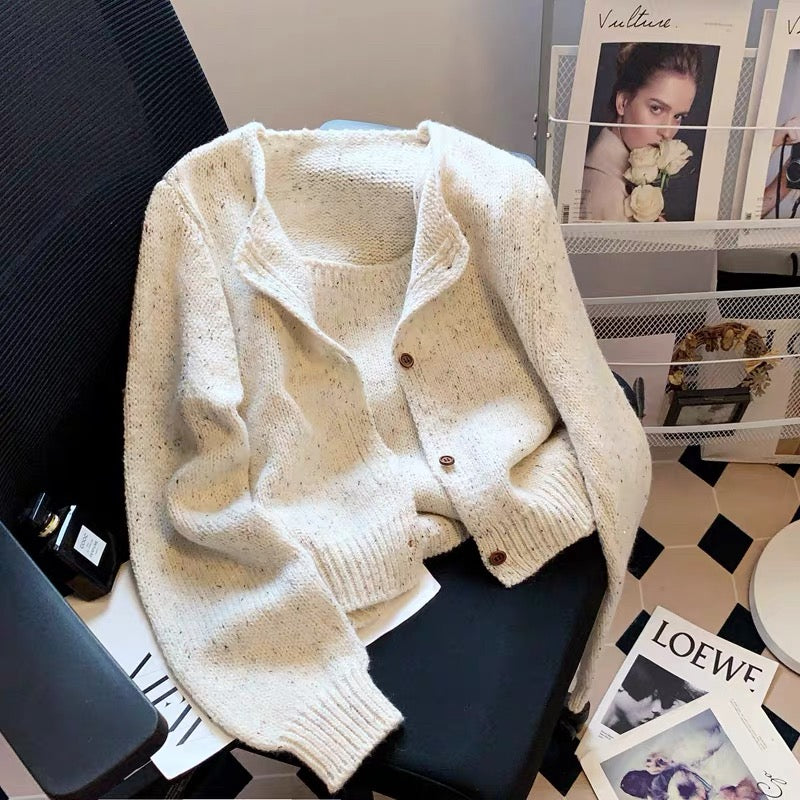 Cream Knit Cardigan & Matching Tank Top – Neutral Knitwear Set