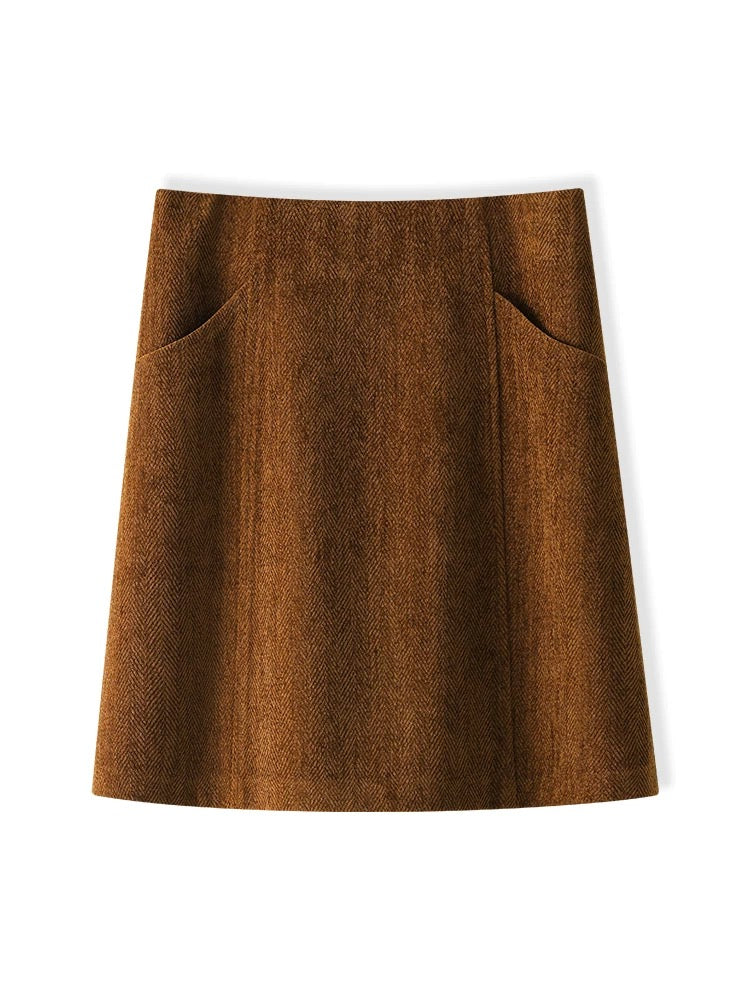 Wool Blend Midi A-Line Skirt