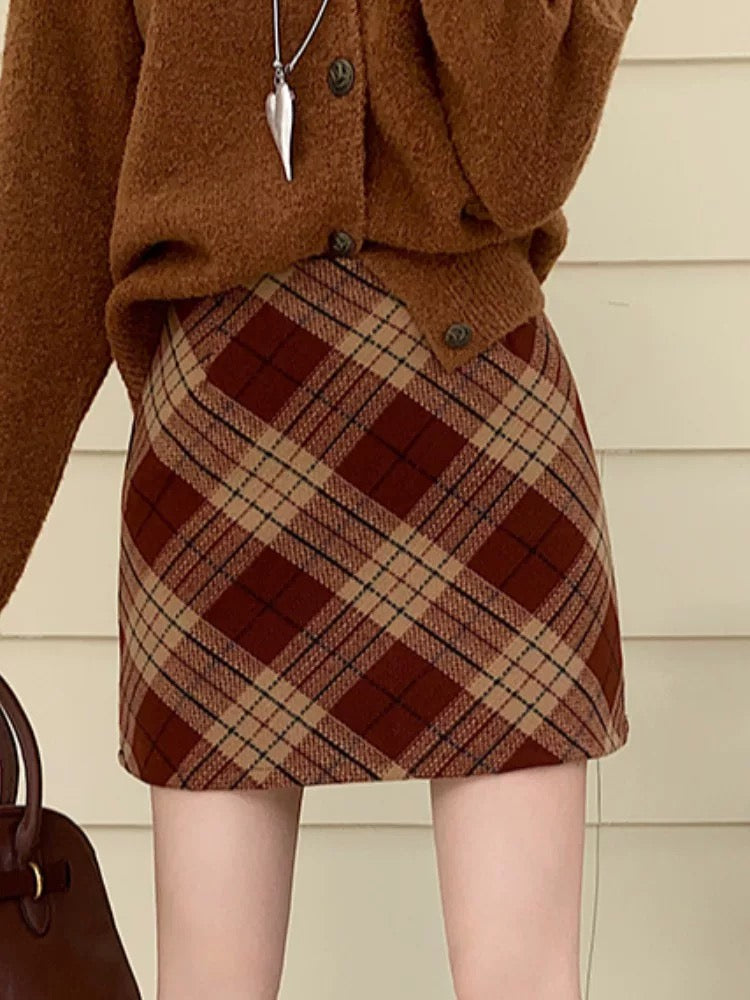 Gingham Corduroy A-Line Mini Skirt With Belt