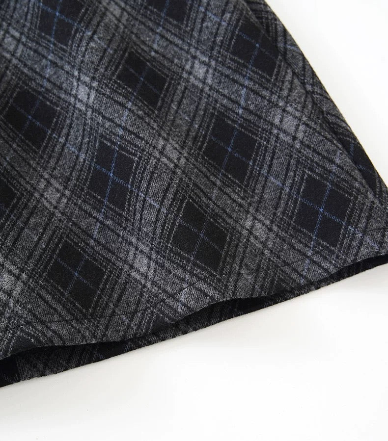 Gingham Corduroy A-Line Mini Skirt With Belt