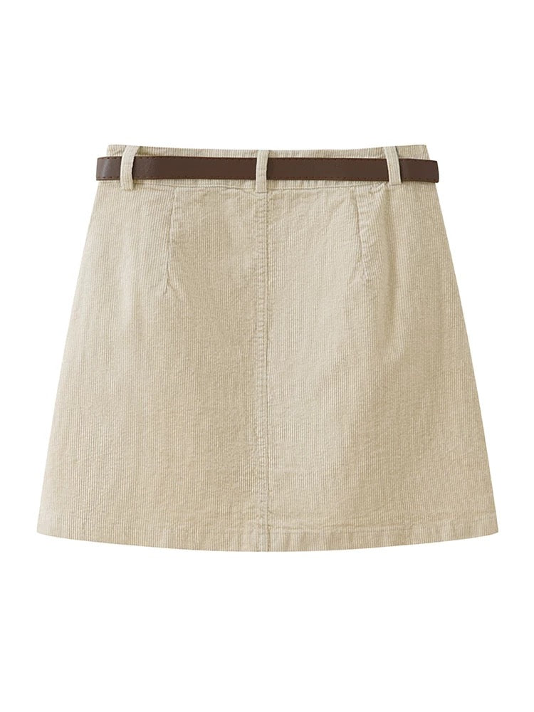 Corduroy A-Line Mini Skirt With Belt