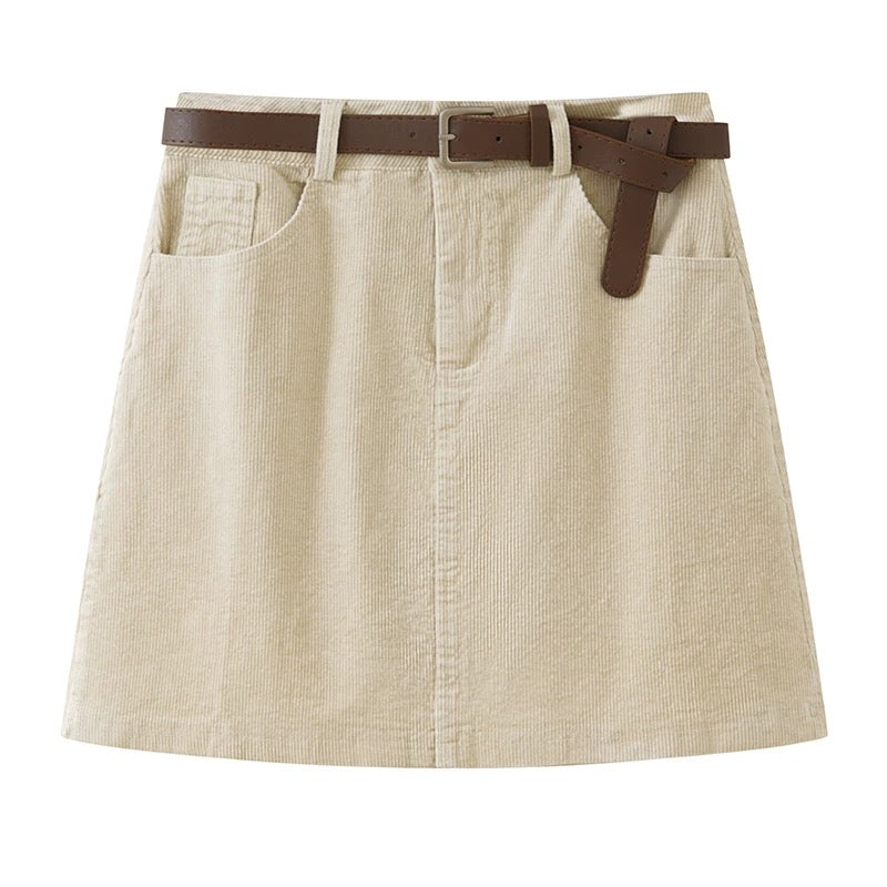 Corduroy A-Line Mini Skirt With Belt