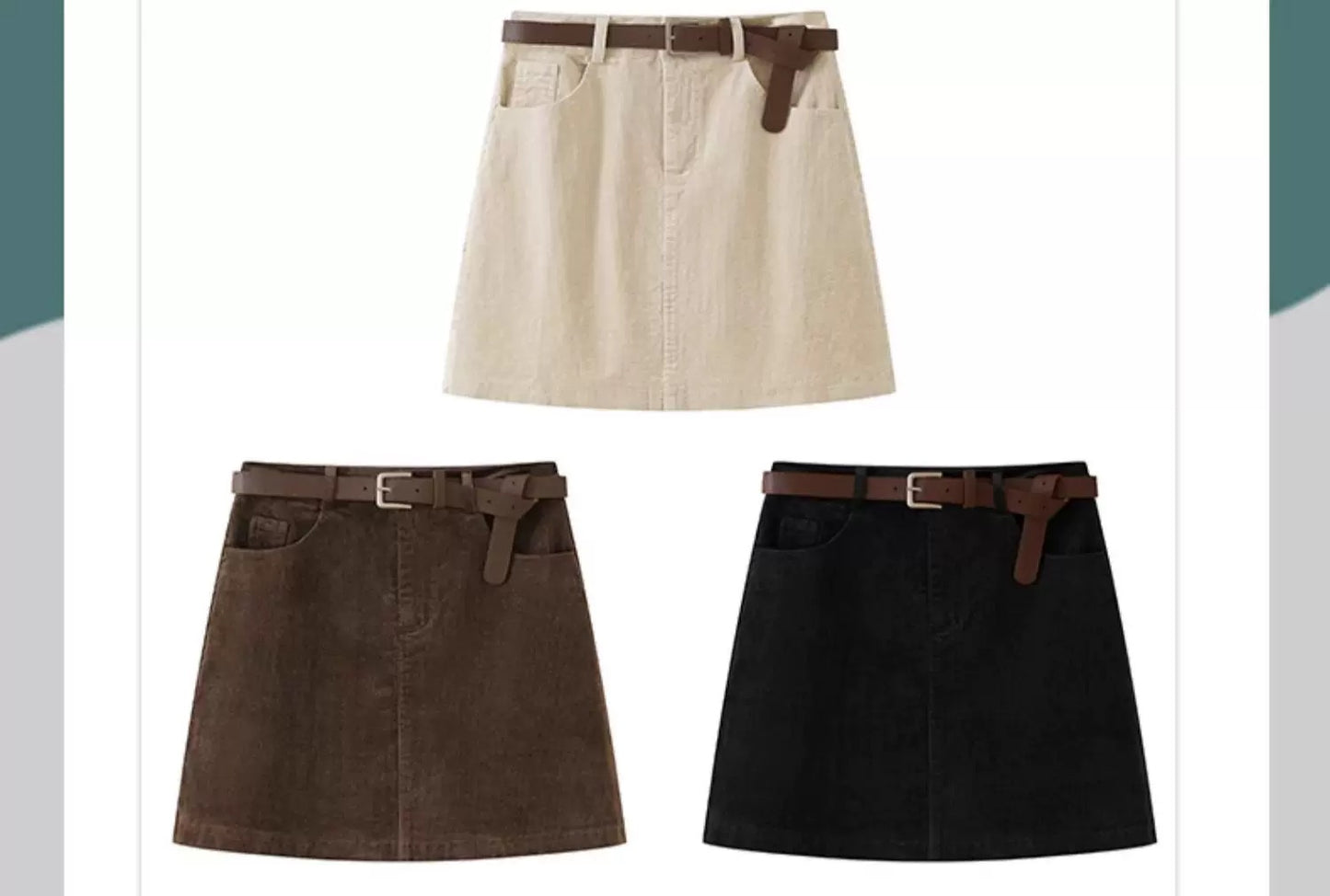 Corduroy A-Line Mini Skirt With Belt