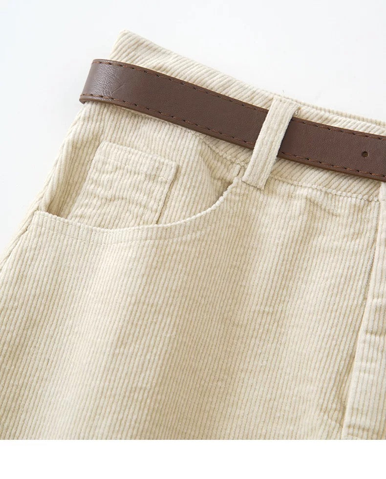Corduroy A-Line Mini Skirt With Belt
