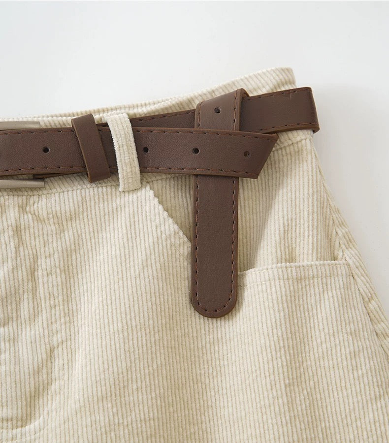 Corduroy A-Line Mini Skirt With Belt