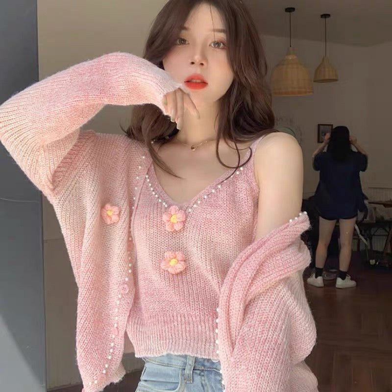 Knit Cardigan & Daisy Camisole Set – Soft Feminine Knitwear