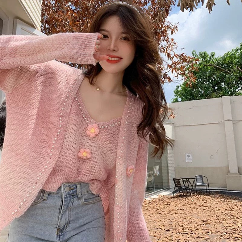 Knit Cardigan & Daisy Camisole Set – Soft Feminine Knitwear
