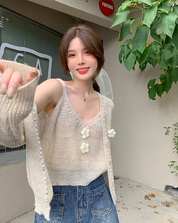 Knit Cardigan & Daisy Camisole Set – Soft Feminine Knitwear