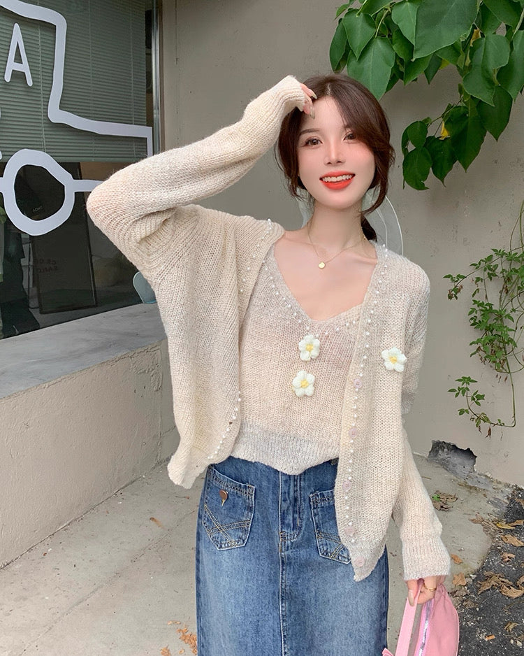 Knit Cardigan & Daisy Camisole Set – Soft Feminine Knitwear