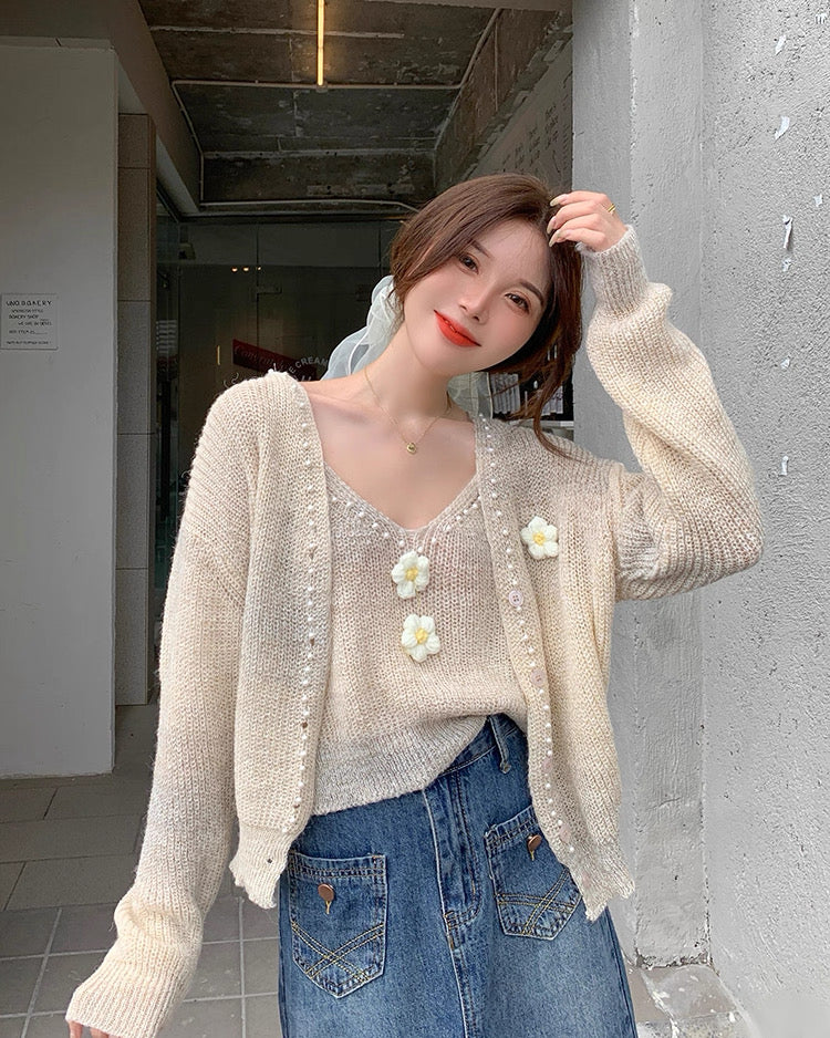 Knit Cardigan & Daisy Camisole Set – Soft Feminine Knitwear
