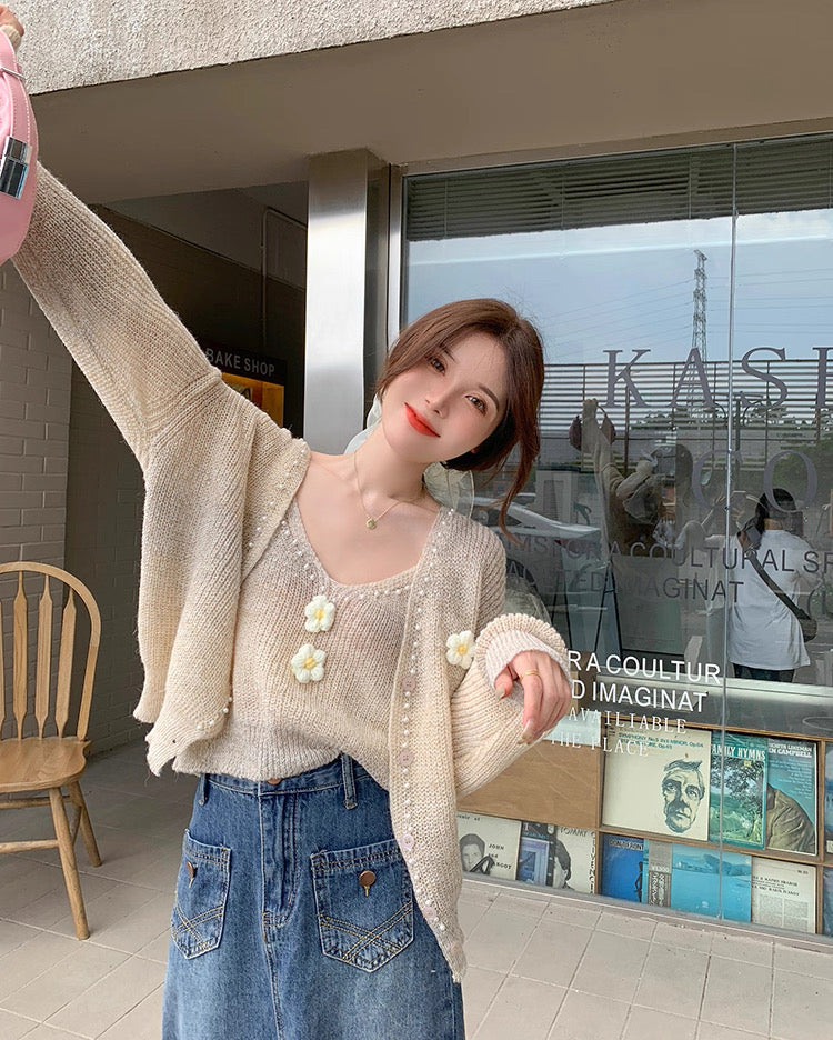 Knit Cardigan & Daisy Camisole Set – Soft Feminine Knitwear