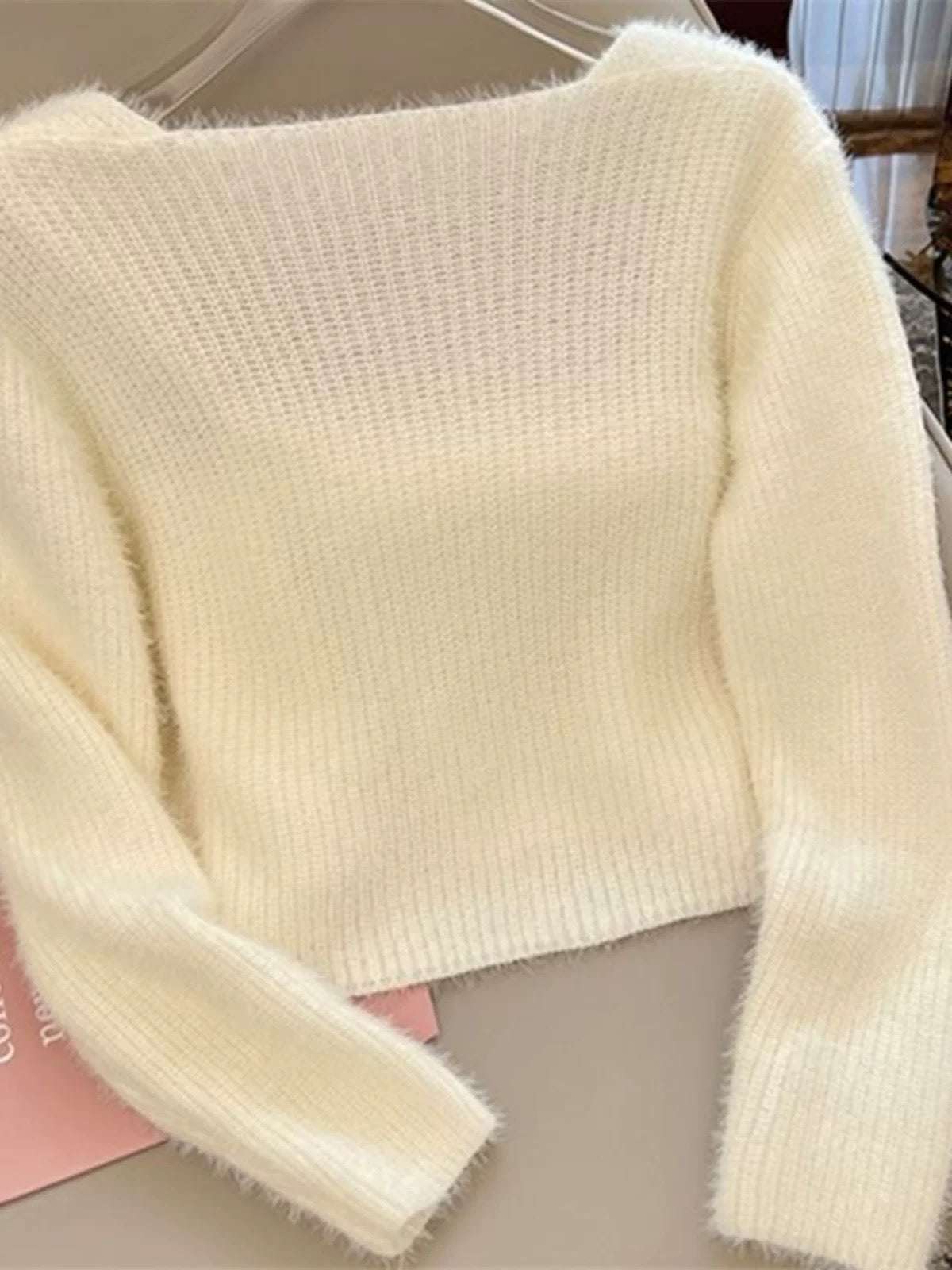 Cream Knit Cardigan with Strawberry and Bow Details – Cute Two Piece Set