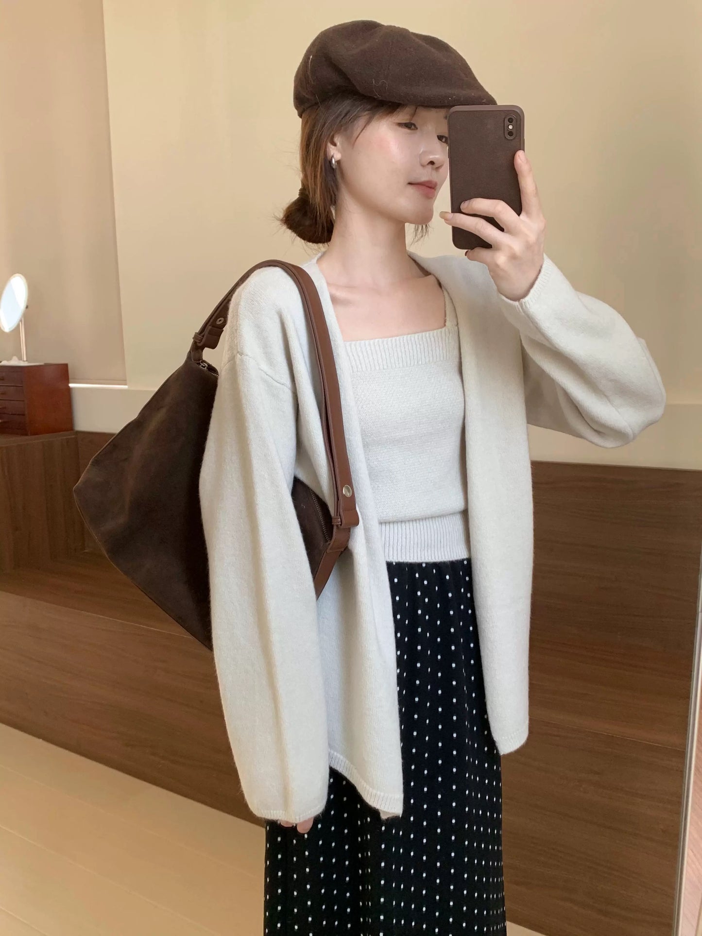 Mid length Knit Cardigan and Tank Top Set – Minimal Chic Outfit