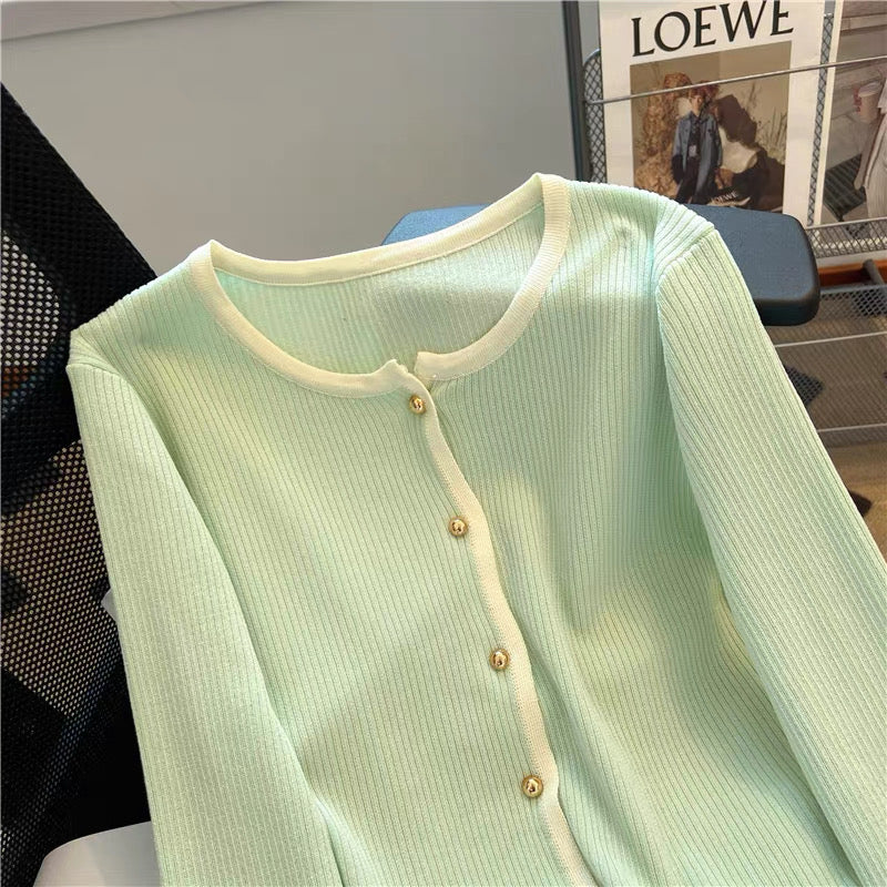 Cardigan with Cream and Black Trim – Two Piece Knit Set