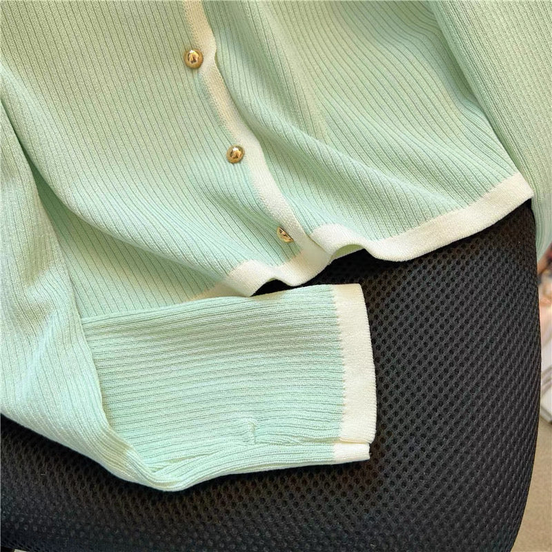 Cardigan with Cream and Black Trim – Two Piece Knit Set