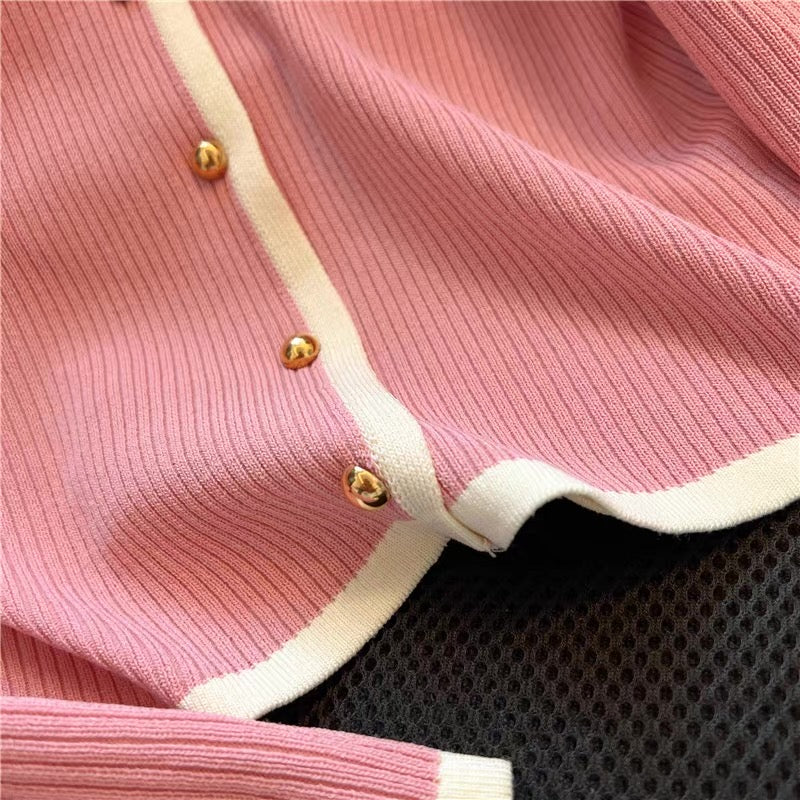 Cardigan with Cream and Black Trim – Two Piece Knit Set