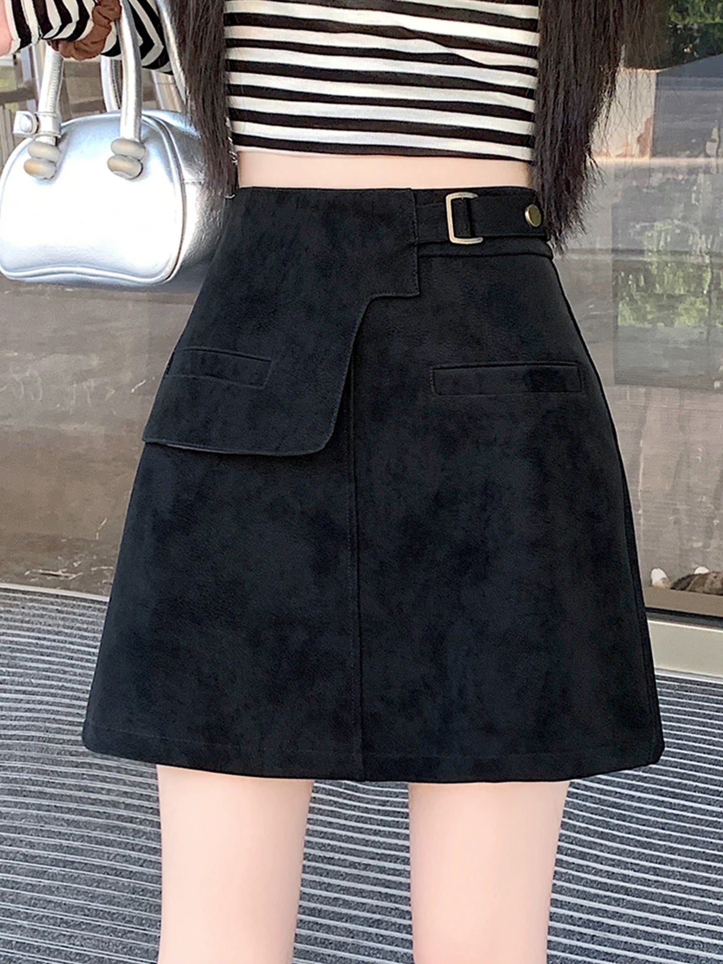 Suede Mini Skirt with Flap