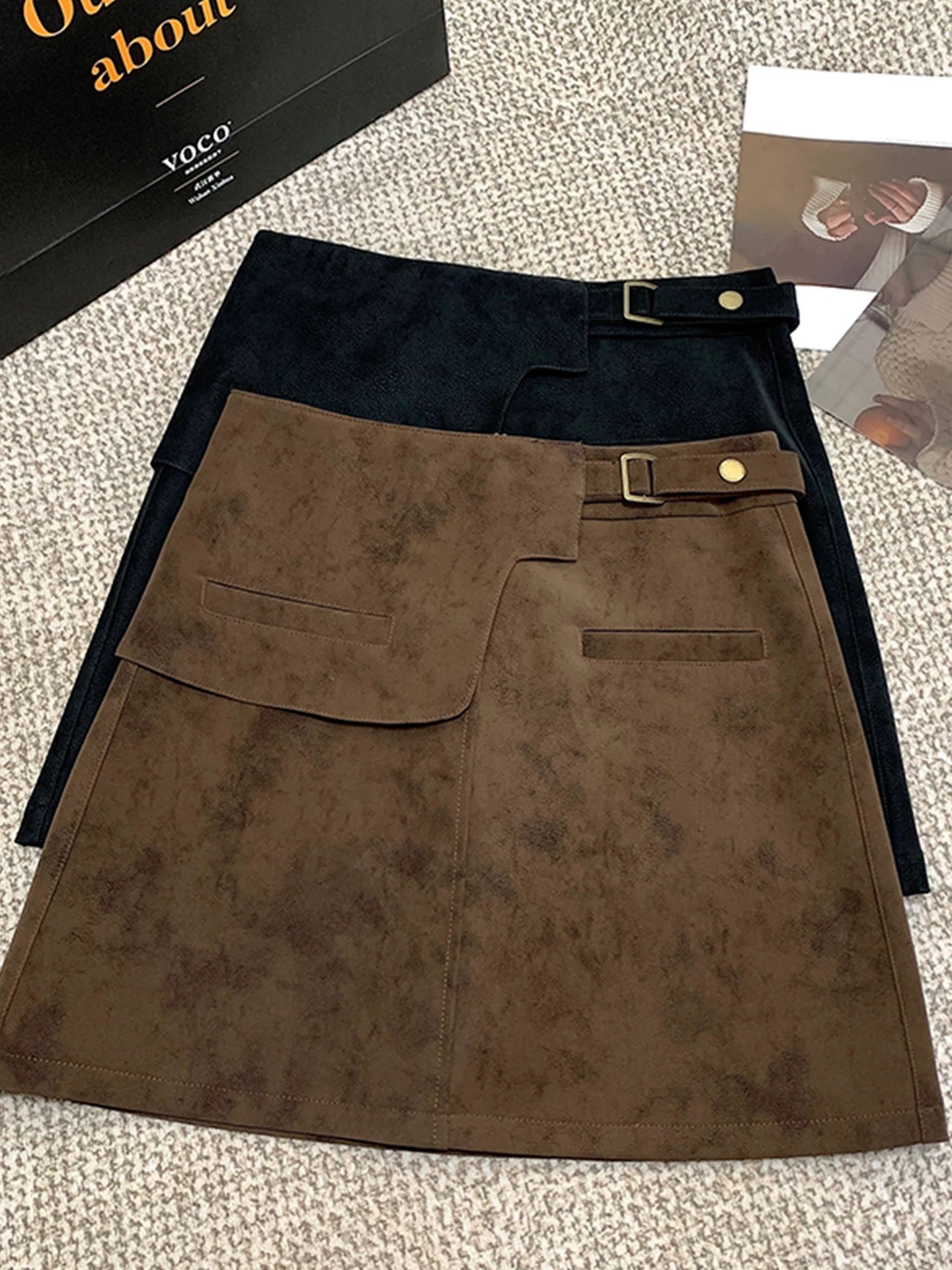 Suede Mini Skirt with Flap