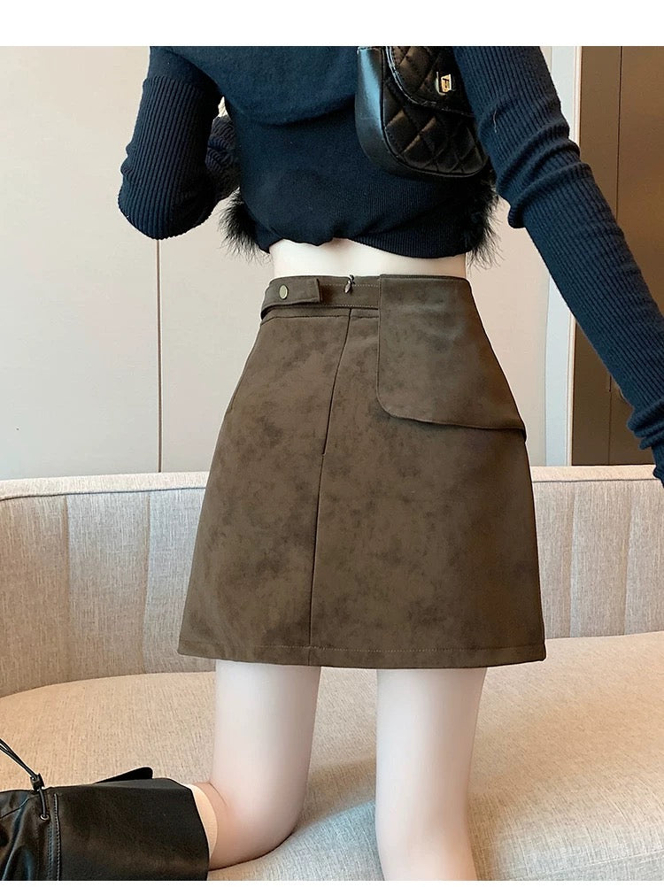 Suede Mini Skirt with Flap