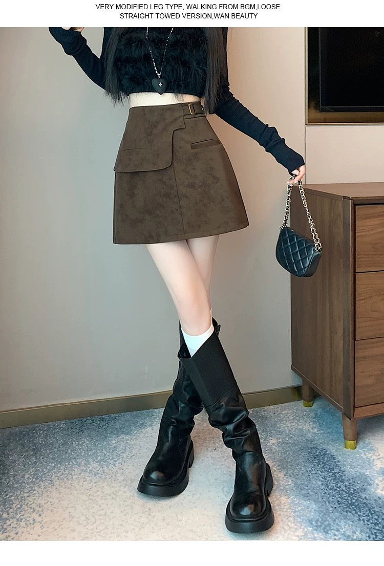 Suede Mini Skirt with Flap