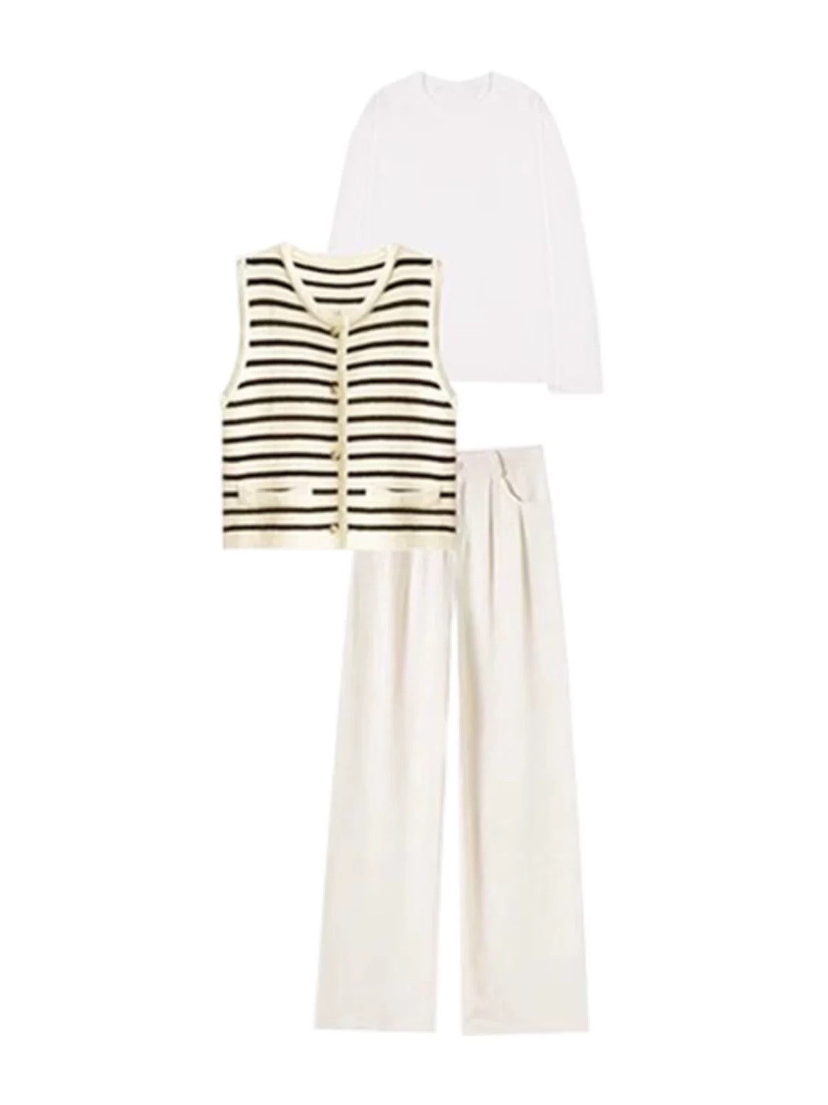Black and White Striped Knit Vest – Preppy Button Down Sweater Set