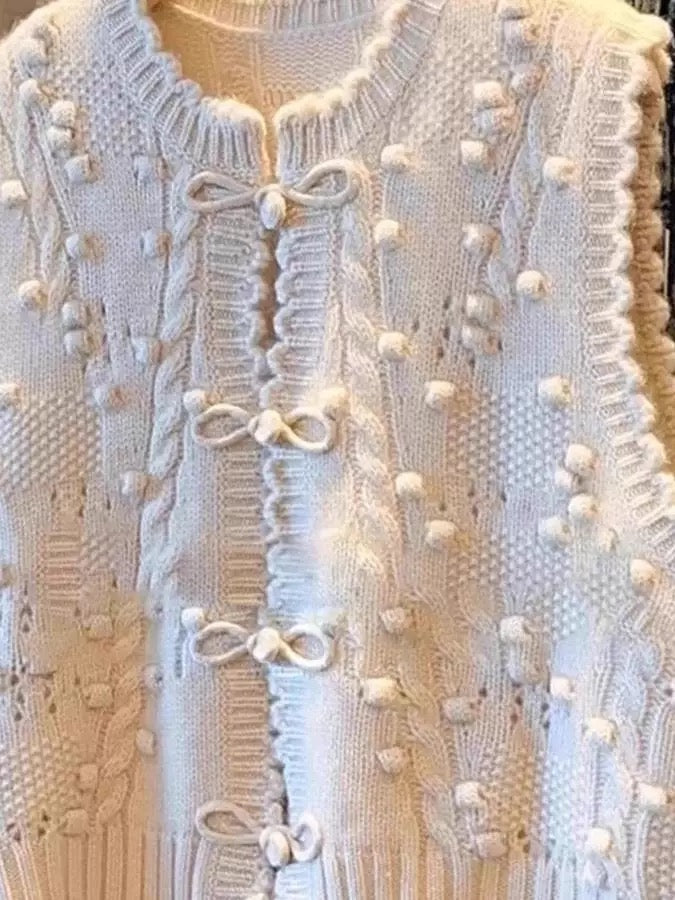 White Cable Knit Vest – Textured Pom Pom Knitwear