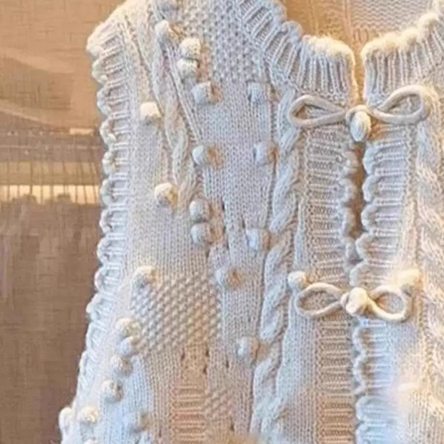 White Cable Knit Vest – Textured Pom Pom Knitwear