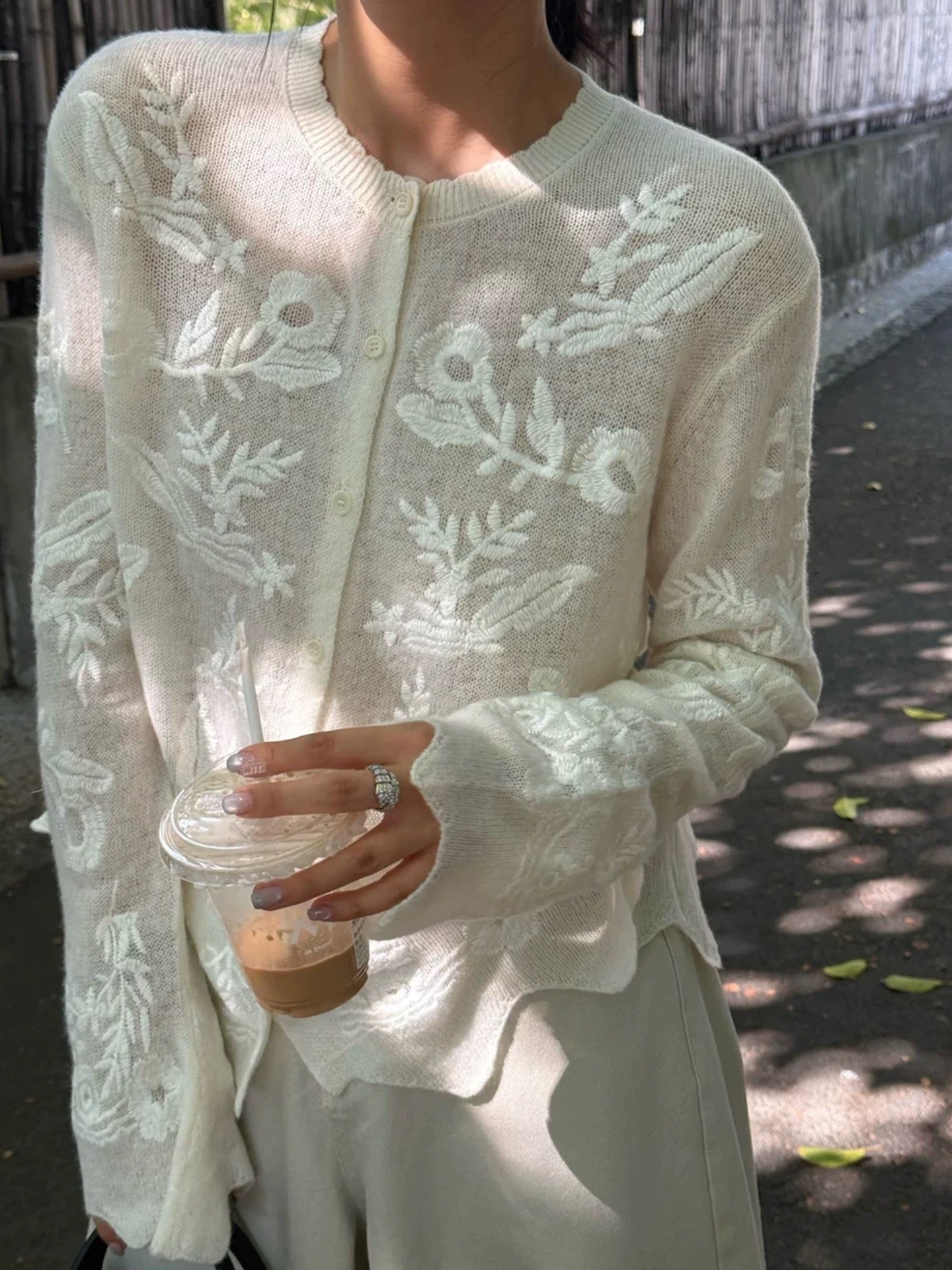 Sheer Embroidered White Blouse – Elegant Floral Design