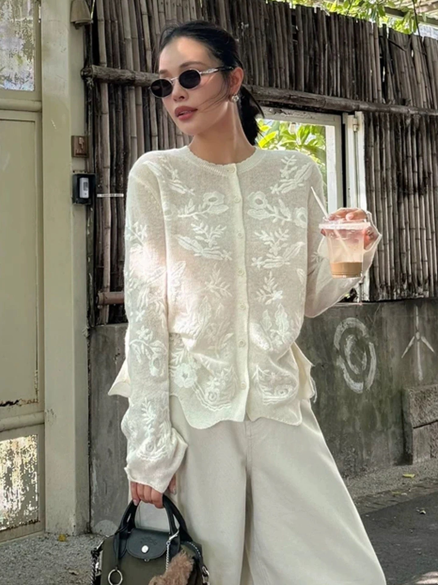 Sheer Embroidered White Blouse – Elegant Floral Design