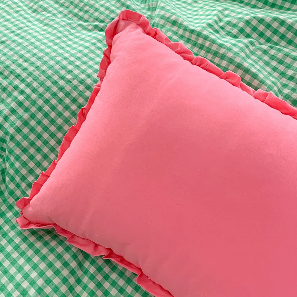 Gingham Bedding Set – Green & Pink Contrast