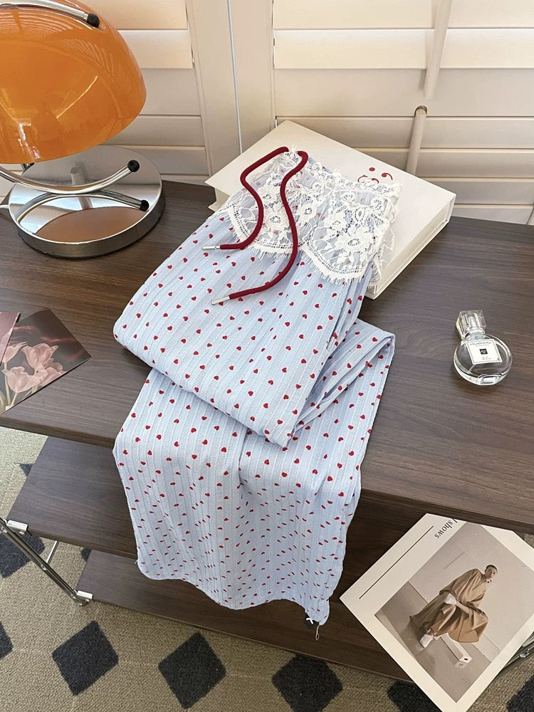 Red Polka-Dot Pants with Lace Hem