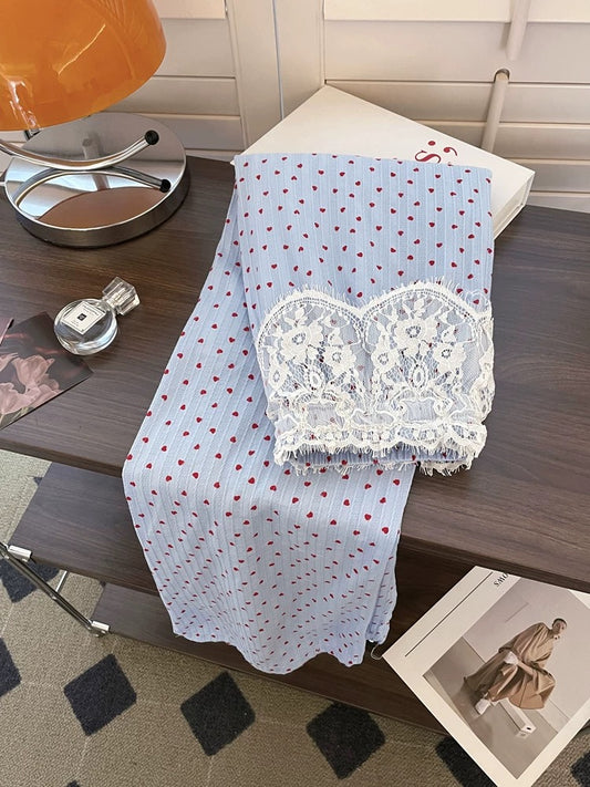 Red Polka-Dot Pants with Lace Hem