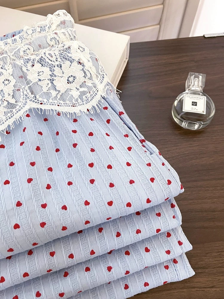 Red Polka-Dot Pants with Lace Hem