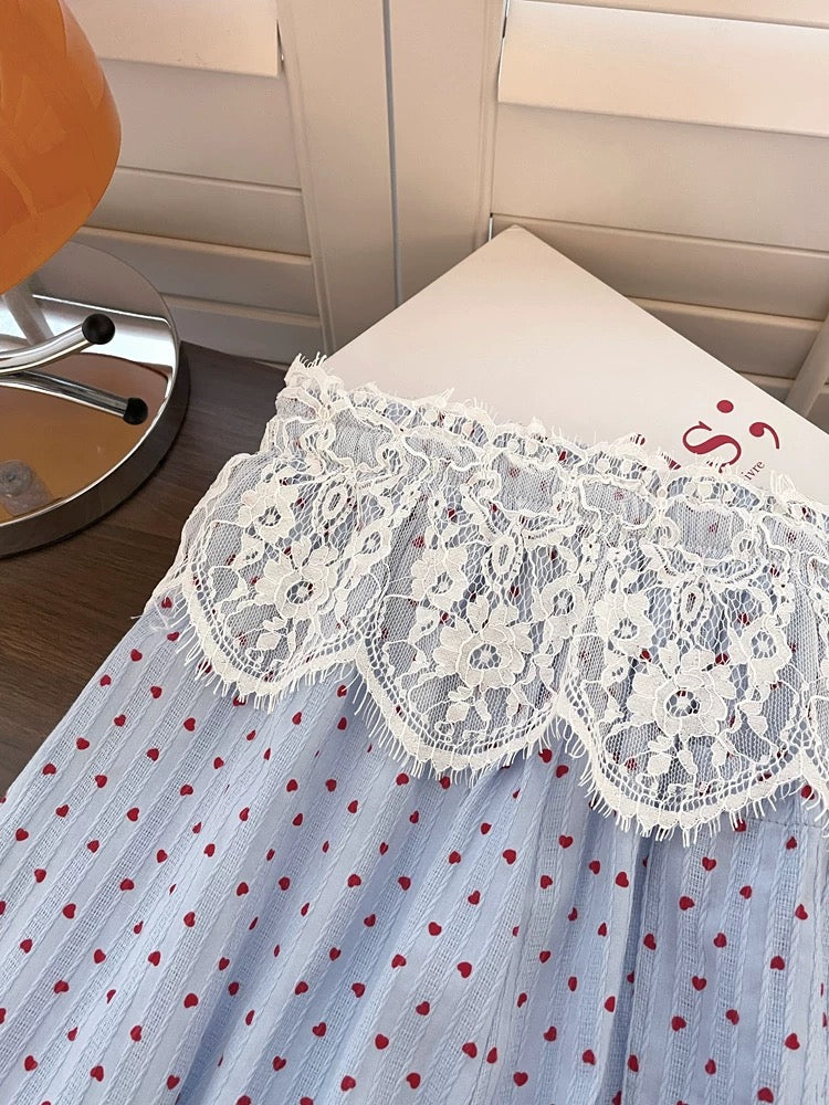 Red Polka-Dot Pants with Lace Hem