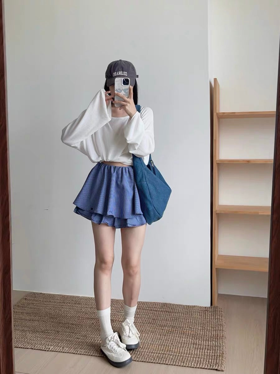 Gingham Ruffle Mini Skirt