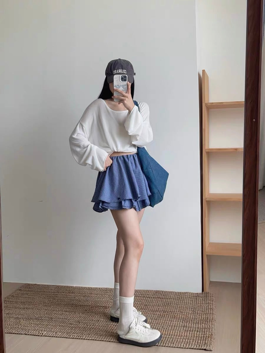 Gingham Ruffle Mini Skirt