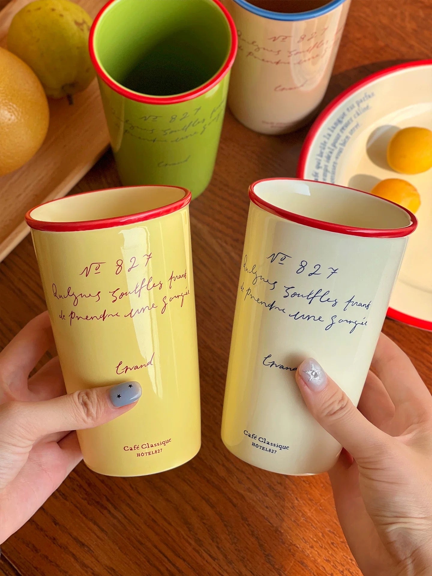 Tall Ceramic Cups – French Script Café Collection