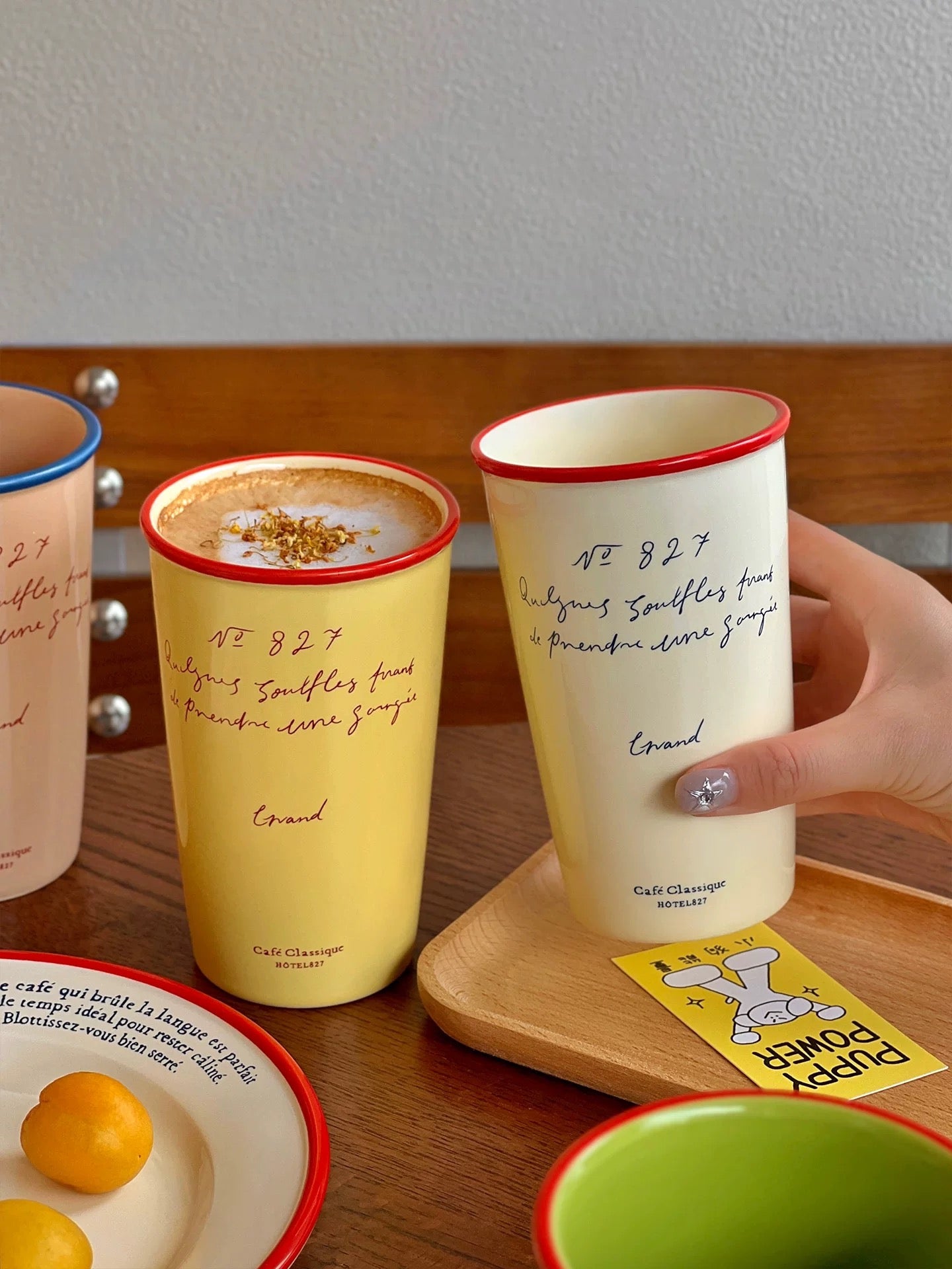 Tall Ceramic Cups – French Script Café Collection