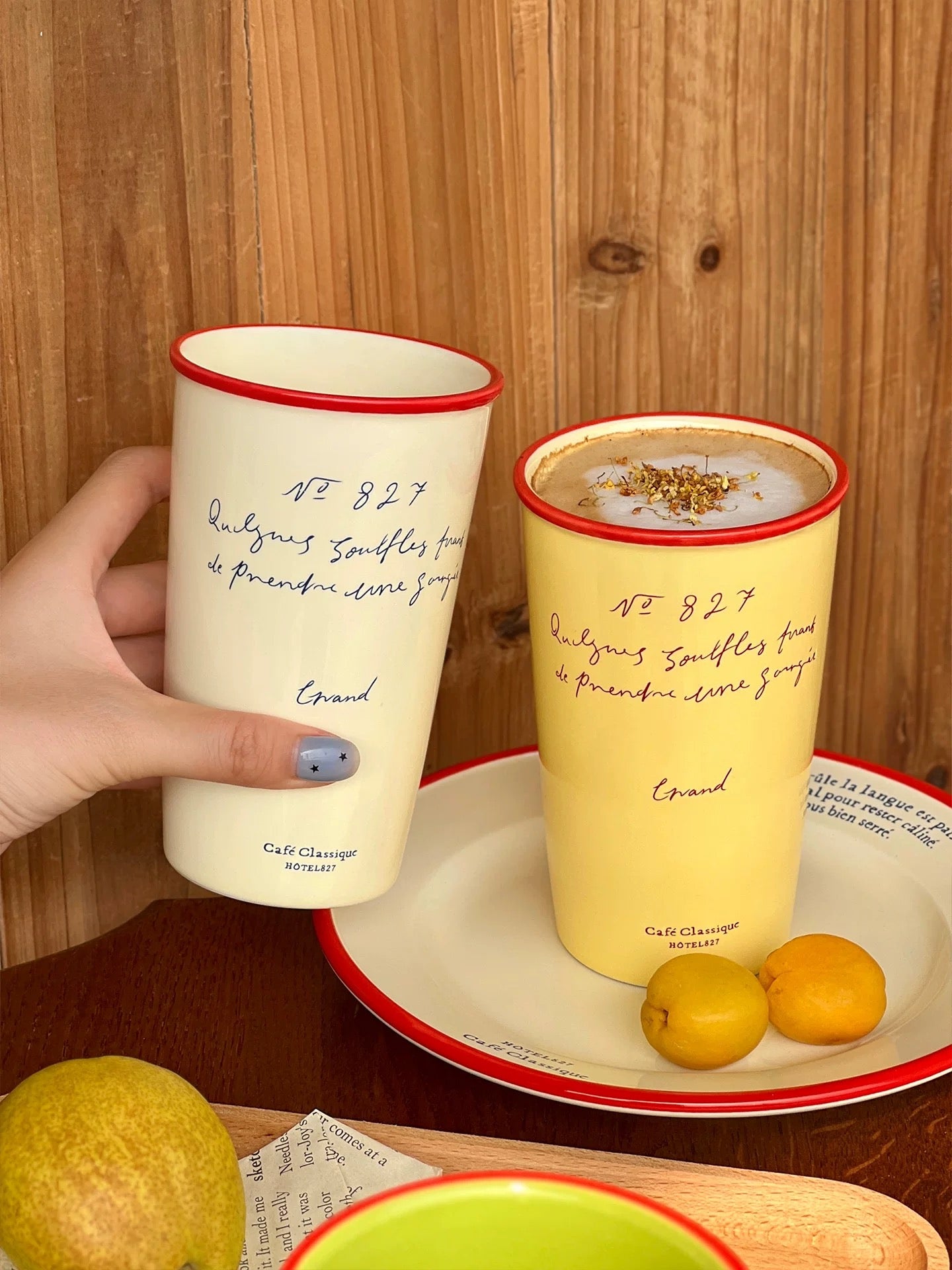 Tall Ceramic Cups – French Script Café Collection