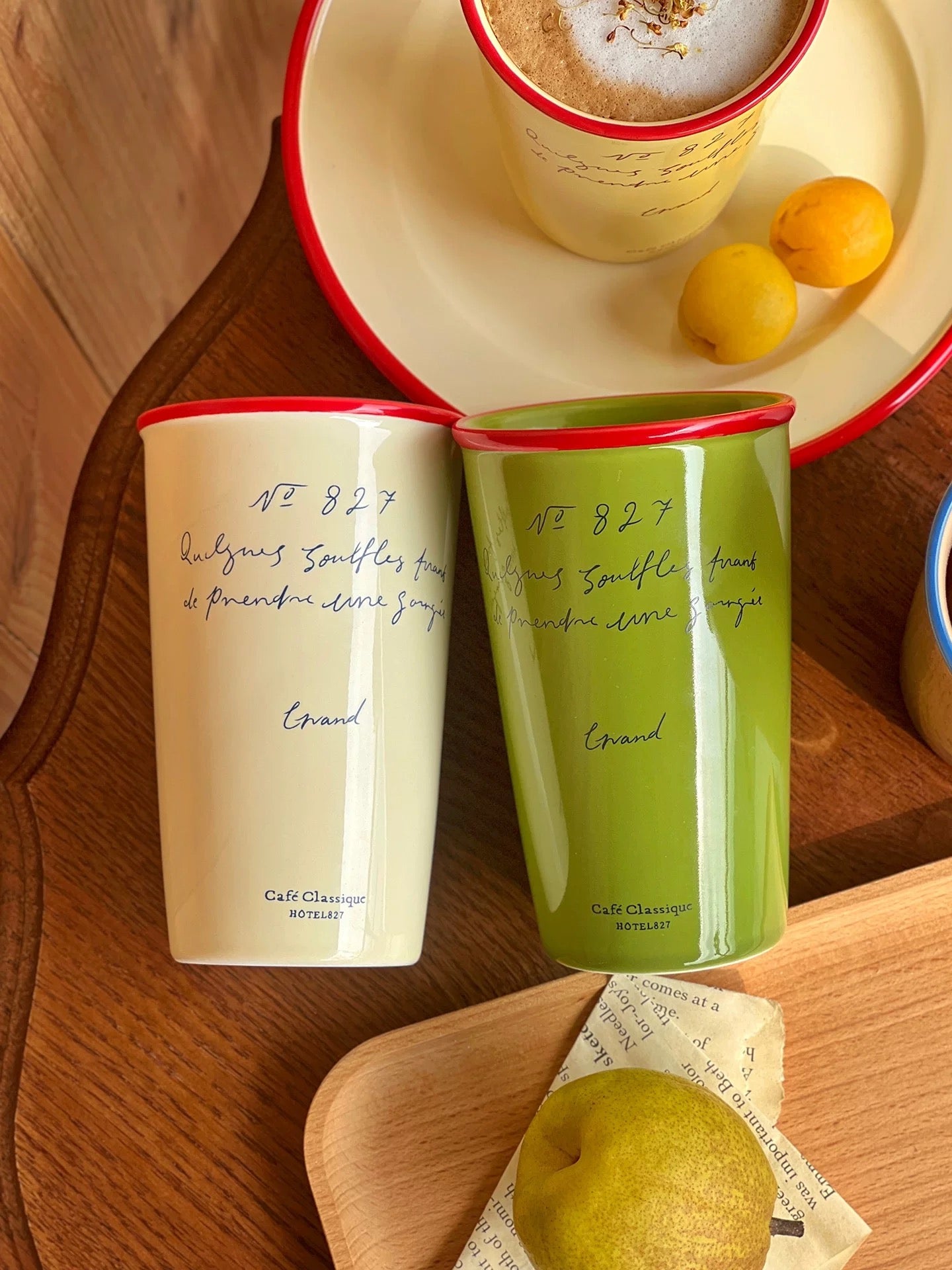 Tall Ceramic Cups – French Script Café Collection